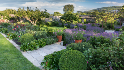 Photo looking down to the walled garden at Airfield